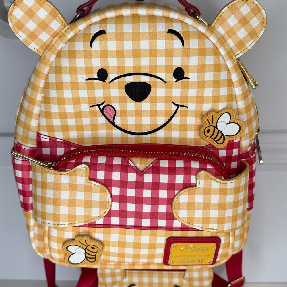 Loungefly Winnie the Pooh Gingham SET backpack AND wallet honey bees purse - Picture 3 of 14